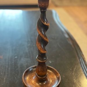 Antique English Oak Barley Twist Candlestick